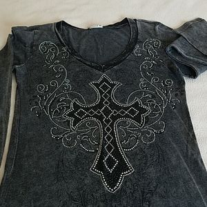 Distressed black Bling Cross Shirt